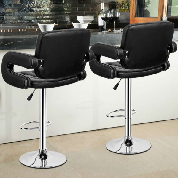 Set of 2 Black Faux Leather Swivel Bar Stools Adjustable Pub Chair - Image 4