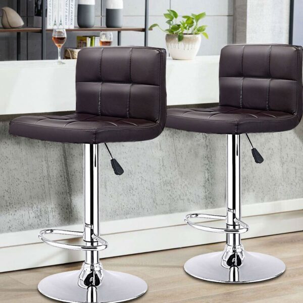 Set of 2 Brown Faux Leather Swivel Bar Stools Pub Chairs - Image 2