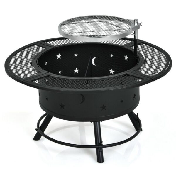 Camping Outdoor Wood Burning Fire Pit with Swivel BBQ Grill Grate - Image 2