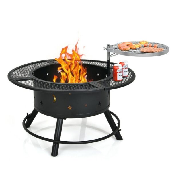 Camping Outdoor Wood Burning Fire Pit with Swivel BBQ Grill Grate - Image 3