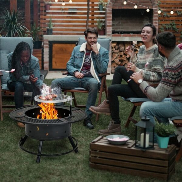 Camping Outdoor Wood Burning Fire Pit with Swivel BBQ Grill Grate - Image 4