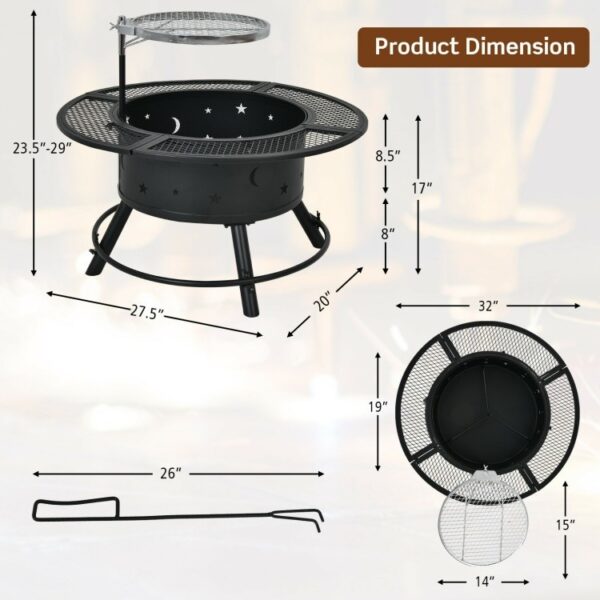 Camping Outdoor Wood Burning Fire Pit with Swivel BBQ Grill Grate - Image 5