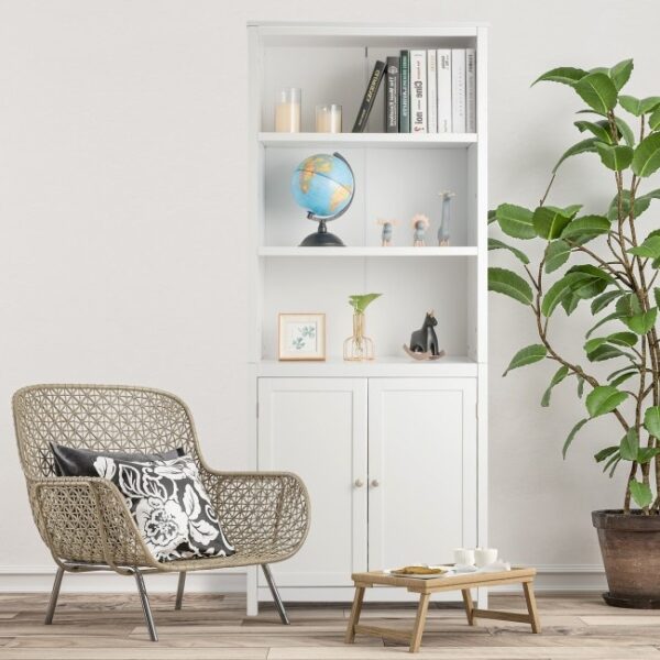 White Bathroom Linen Tower Towel  Cabinet with 3 Open Storage Shelves - Image 2
