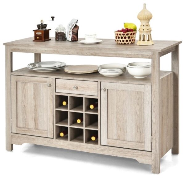 Gray Oak Buffet Server 9 Bottle Wine Cabinet Console - Image 2