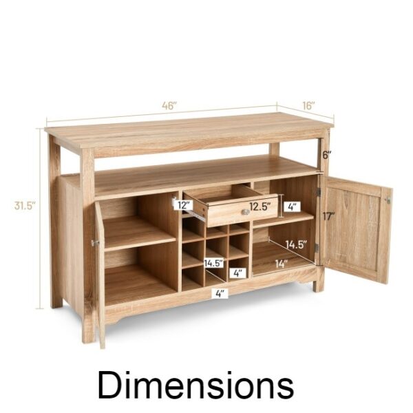 Gray Oak Buffet Server 9 Bottle Wine Cabinet Console - Image 4
