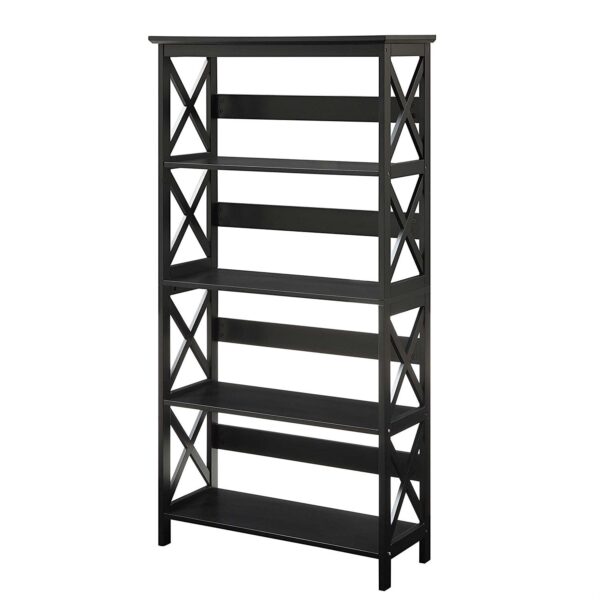 Glossy Black 5-Shelf Bookcase - Image 2