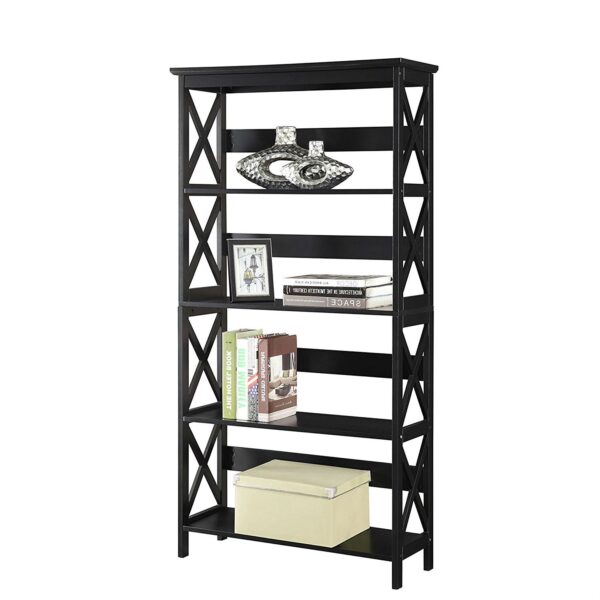 Glossy Black 5-Shelf Bookcase - Image 3