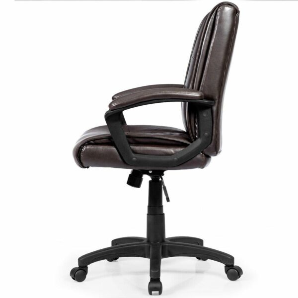 Ergonomic Brown Faux Leather Mid-Back Office Chair - Image 2