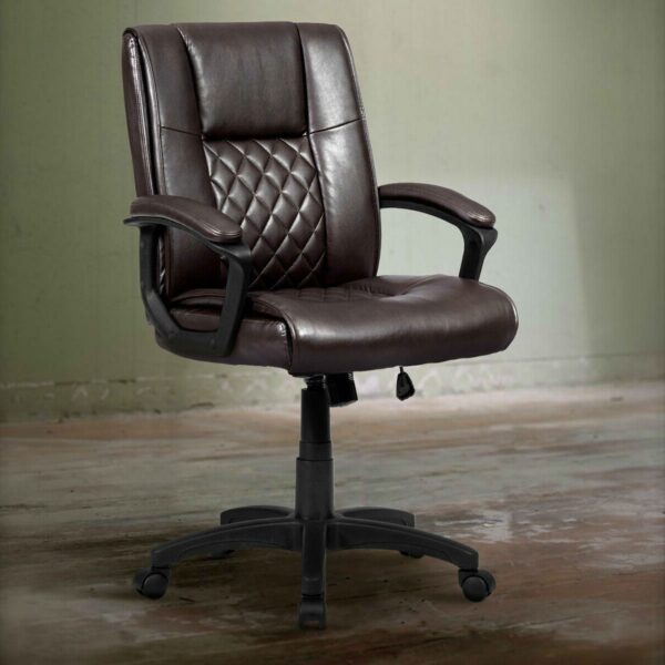 Ergonomic Brown Faux Leather Mid-Back Office Chair - Image 3