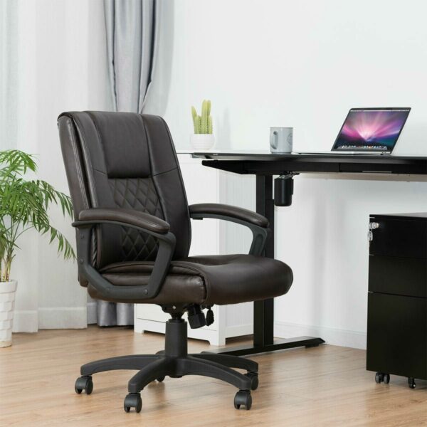 Ergonomic Brown Faux Leather Mid-Back Office Chair - Image 4