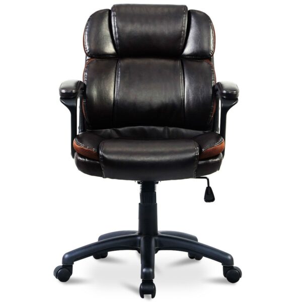 Brown Faux Leather Ergonomic Mid-Back Office Chair on Casters - Image 2