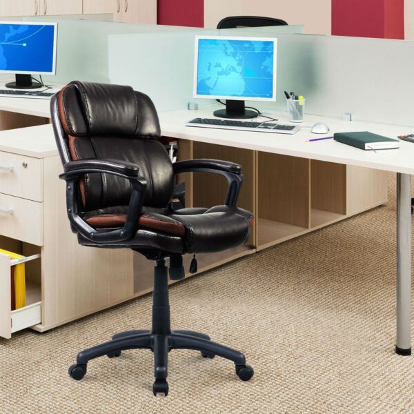 Brown Faux Leather Ergonomic Mid-Back Office Chair on Casters - Image 3