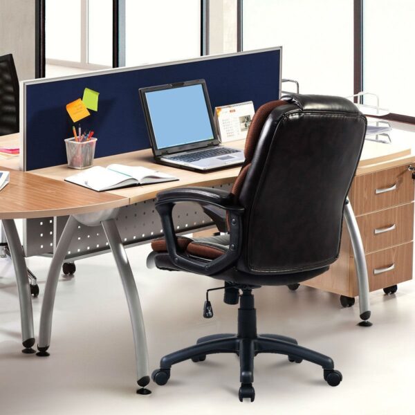 Brown Faux Leather Ergonomic Mid-Back Office Chair on Casters - Image 4