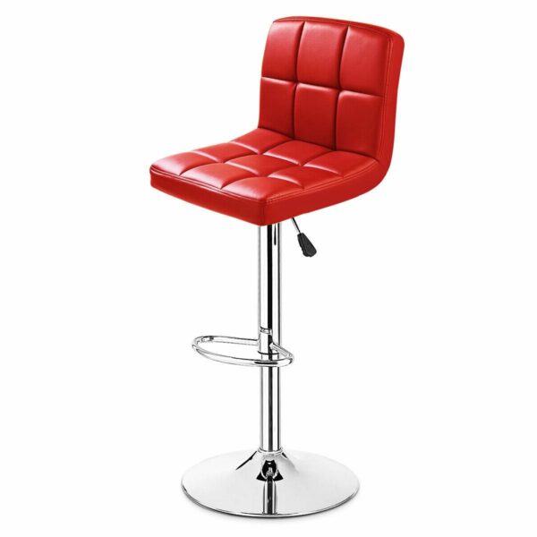 Set of 2 Red Faux Leather Swivel Bar Stools Pub Chairs - Image 3