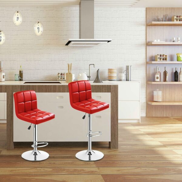 Set of 2 Red Faux Leather Swivel Bar Stools Pub Chairs - Image 4