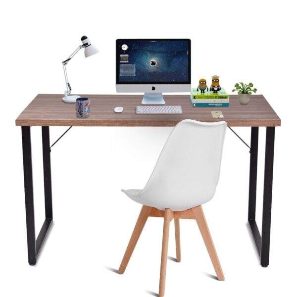Steel Frame Modern Laptop Computer Desk with Coffee Finish Wood Top - Image 2
