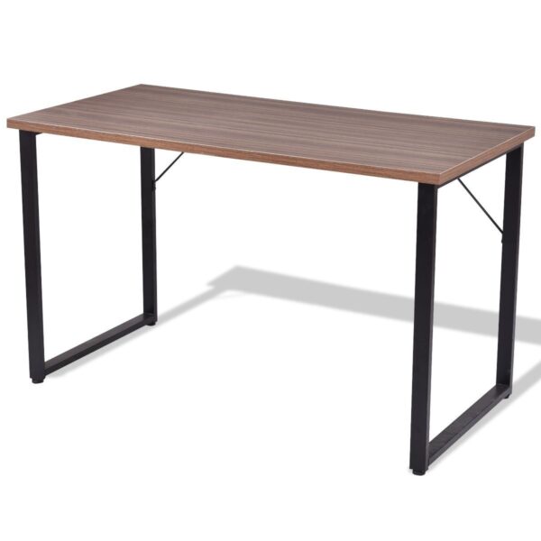 Steel Frame Modern Laptop Computer Desk with Coffee Finish Wood Top - Image 3