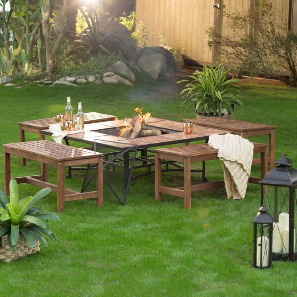 3-Ft Outdoor Backless Garden Bench in Dark Brown Wood Finish - Image 3