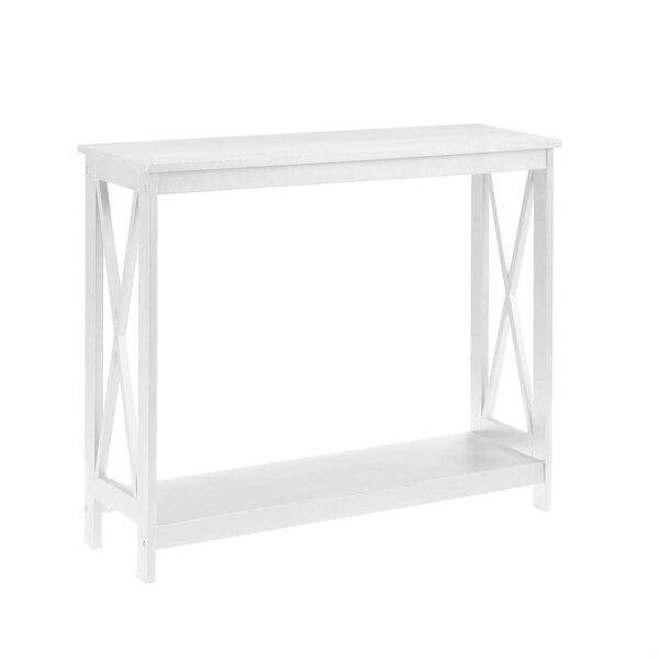 White Wood Console Sofa Table with Bottom Storage Shelf - Image 2