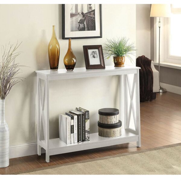 White Wood Console Sofa Table with Bottom Storage Shelf - Image 3