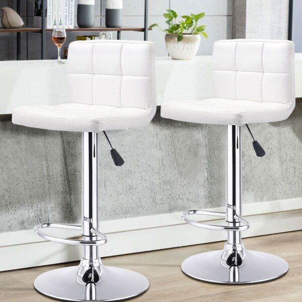 Set of 2 White Faux Leather Swivel Bar Stools Pub Chairs - Image 3