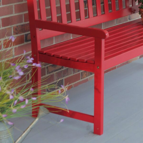 5-Ft Outdoor Garden Bench in Red Wood Finish with Armrest - Image 2
