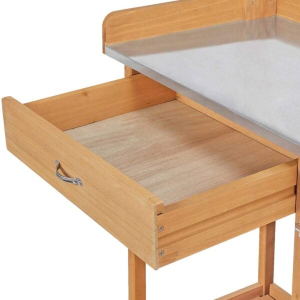 Natural Fir Wood Potting Bench with Galvanized Steel Table Top - Image 3