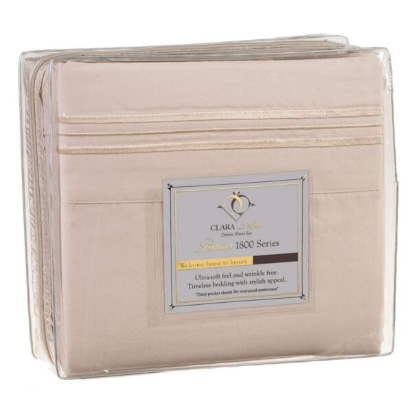 King size 4-Piece Sheet Set in Beige Cream Brushed Microfiber - Image 2