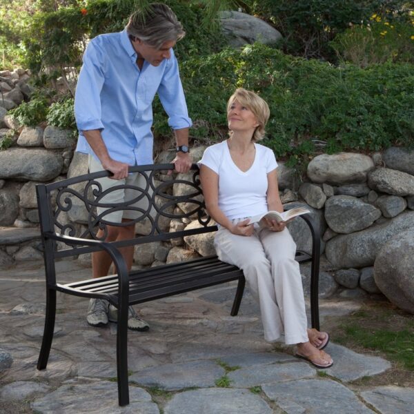 4-Ft Metal Garden Bench in Antique Black Finish - Image 5