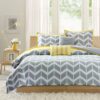 Full/Queen 5-Piece Chevron Stripes Comforter Set in Gray White Yellow - Image 3