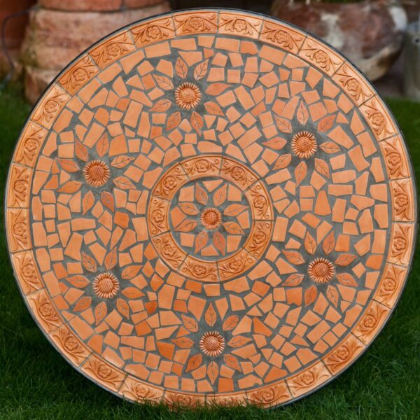 Round Outdoor Patio Bistro Table with Terracotta Mosaic Tiles and Metal Frame - Image 3