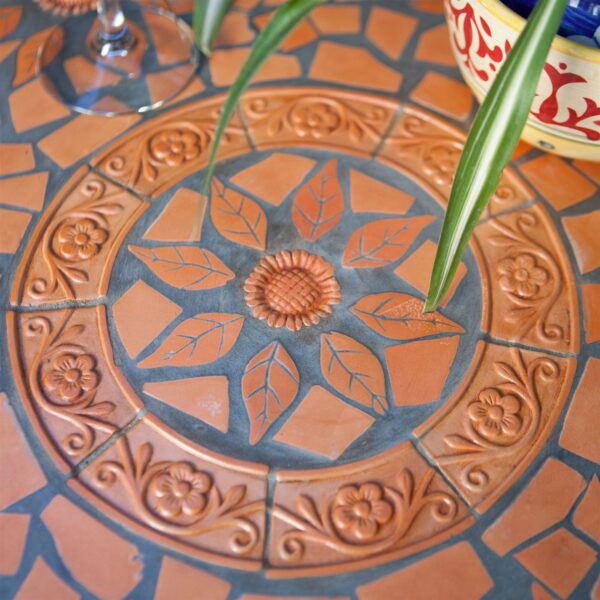 Round Outdoor Patio Bistro Table with Terracotta Mosaic Tiles and Metal Frame - Image 4