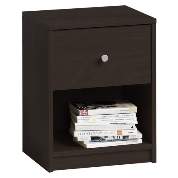 Modern 1-Drawer Bedroom Nightstand in Dark Brown Wood Finish - Image 2