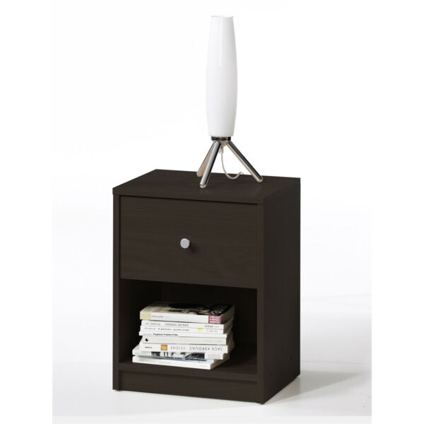 Modern 1-Drawer Bedroom Nightstand in Dark Brown Wood Finish - Image 3