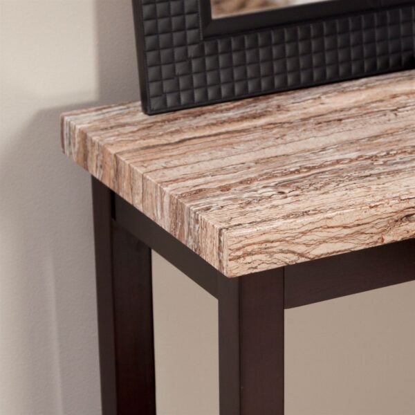 Solid Wood Frame Console Sofa Table in Espresso with Faux Marble Top - Image 2