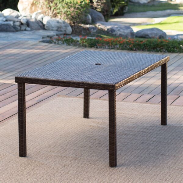 Dark Brown 63-in Outdoor Resin Wicker Rectangular Patio Dining Table - Seats 6 - Image 3