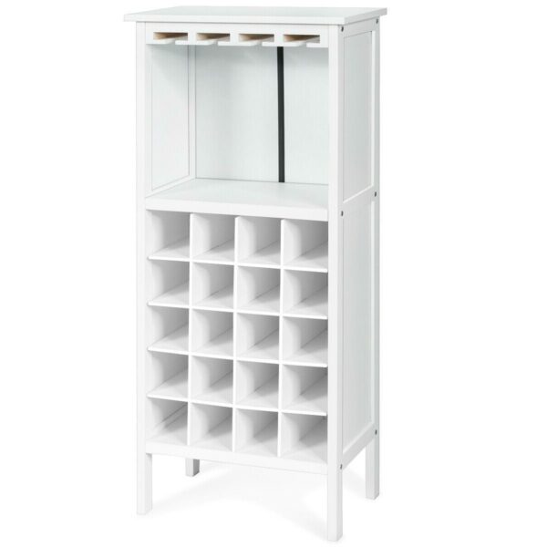 20 Bottles White Wood Storage Wine Rack Glass Cabinet - Image 2