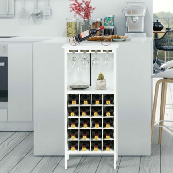20 Bottles White Wood Storage Wine Rack Glass Cabinet - Image 3