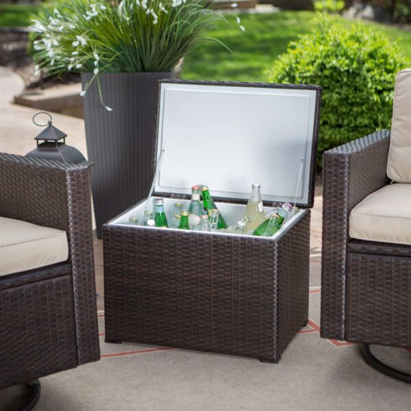Outdoor Wicker Resin 3-Piece Patio Furniture Dining Set with Cooler Side Table - Image 2