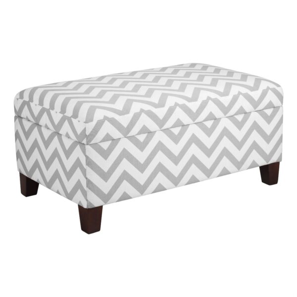 Grey & White Chevron Stripe Padded Storage Ottoman Bench - Image 2