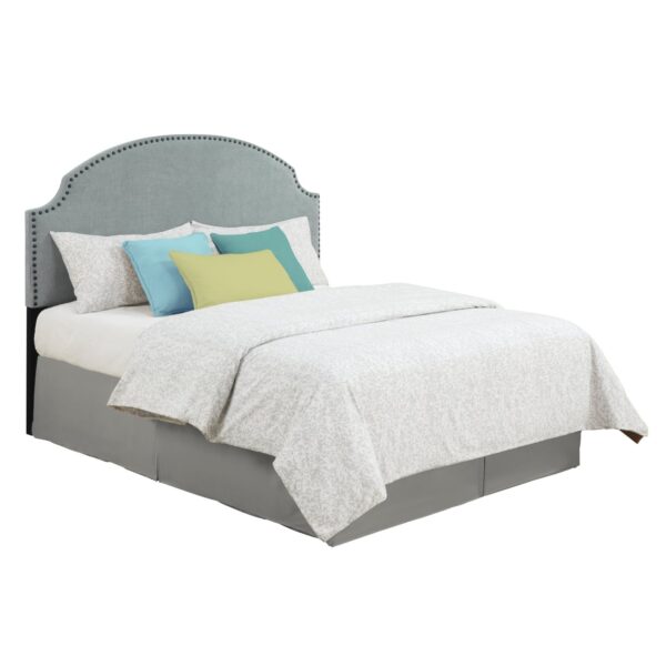 Full / Queen size Nailhead Upholstered Headboard in Soft Turquoise Linen Fabric - Image 4