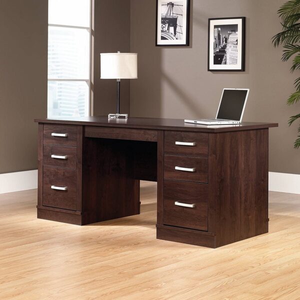 Dark Espresso Executive Computer Desk w/ Filing Cabinets Storage - Image 2
