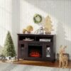 Espresso Electric Fireplace Mantel TV Stand w/ Adjustable Shelves 2 Storage Cabinets - Image 2