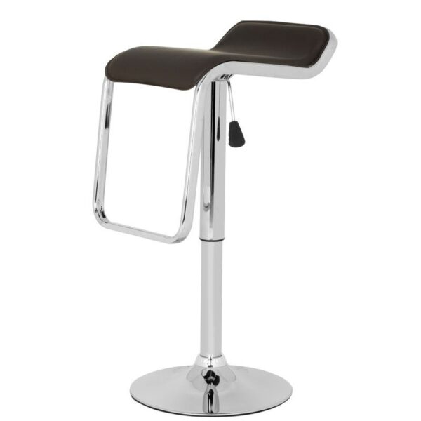 Modern Adjustable Height Bar Stool with Brown Faux Leather Swivel  Seat - Image 2