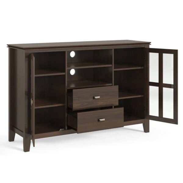 Dark Brown Solid Wood 35-inch High TV Stand with Glass Panel Doors - Image 2