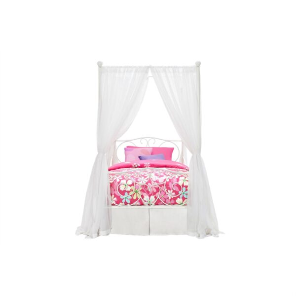 Twin size White Metal Canopy Bed with Heart Scroll Design - Image 2