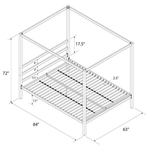 Queen size Modern Canopy Bed in Sturdy Grey Metal - Image 3