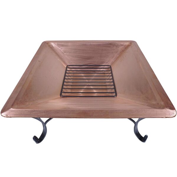 Square 33-inch Solid Copper Fire Pit Bowl with Iron Stand and Screen - Image 3
