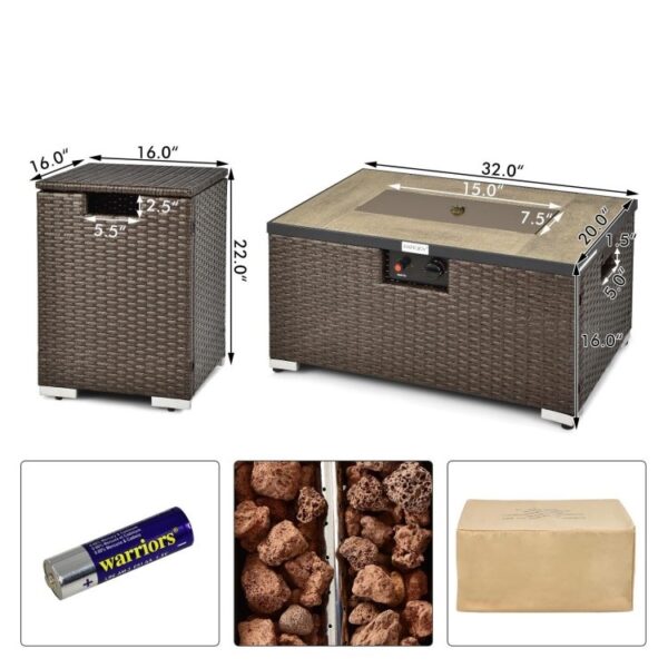 Outdoor Propane Fire Pit with Side Table Tank Holder in Brown PE Rattan - Image 4