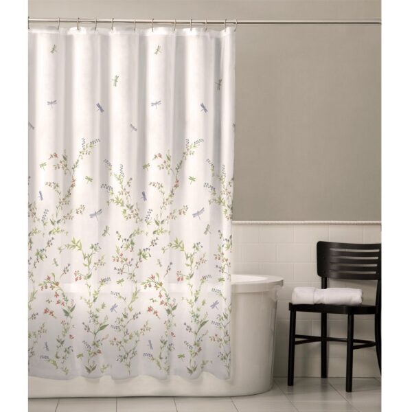 Floral Dragonfly Polyester Machine Washable Shower Curtain - Image 2